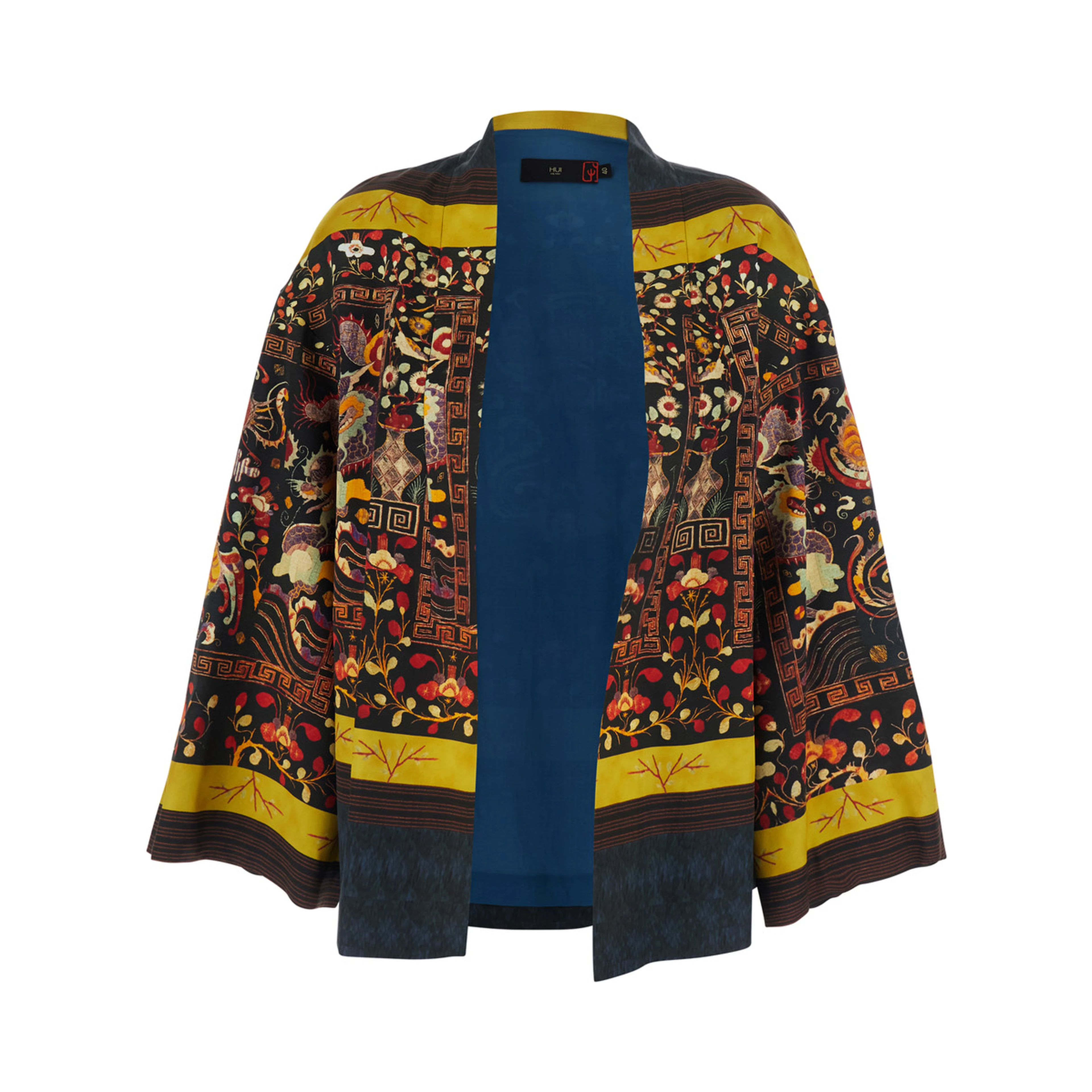 DAWN Robe with dragon and phoenix print in multicolored silk and spandex for women