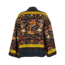 DAWN Robe with dragon and phoenix print in multicolored silk and spandex for women