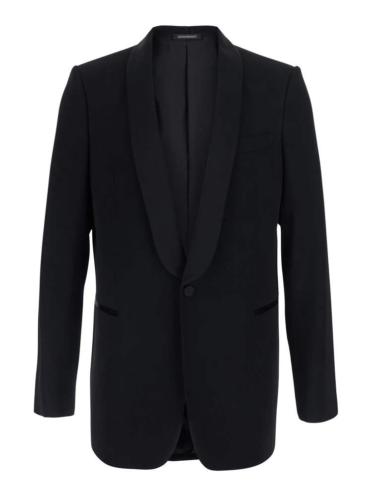 Blazer with lapel collar and long sleeves in black wool for men