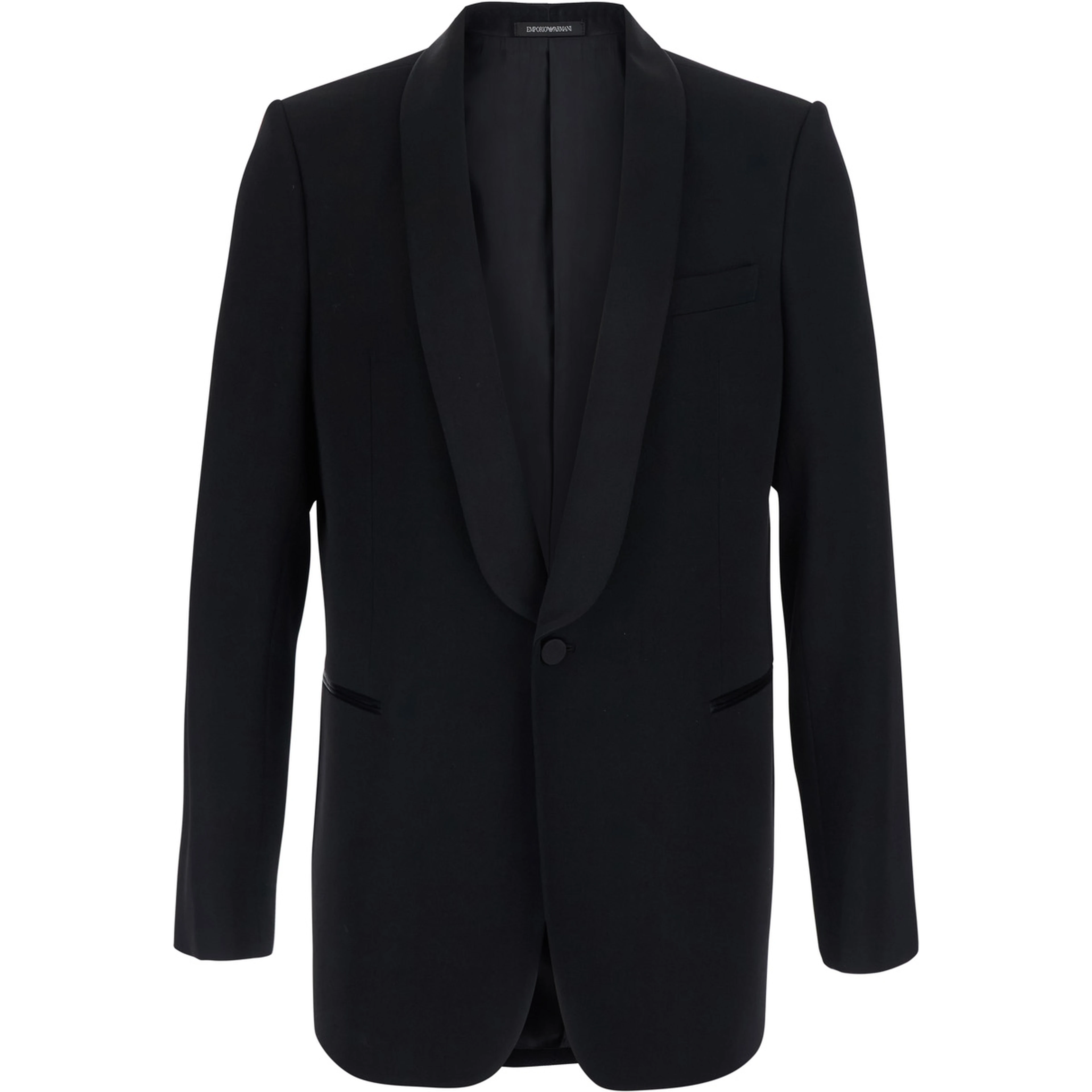 Blazer with lapel collar and long sleeves in black wool for men