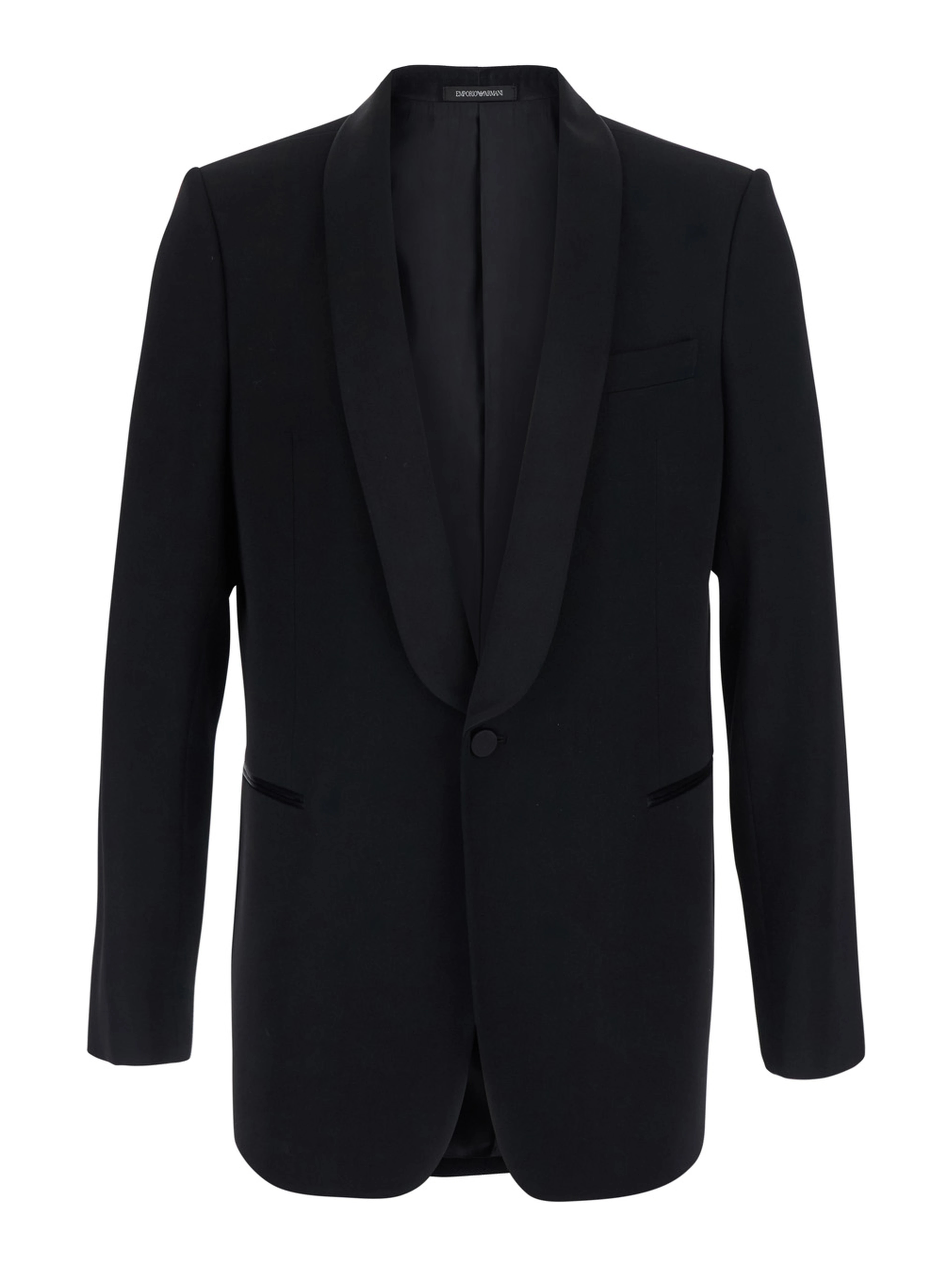 Blazer with lapel collar and long sleeves in black wool for men