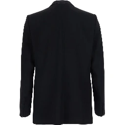Blazer with lapel collar and long sleeves in black wool for men