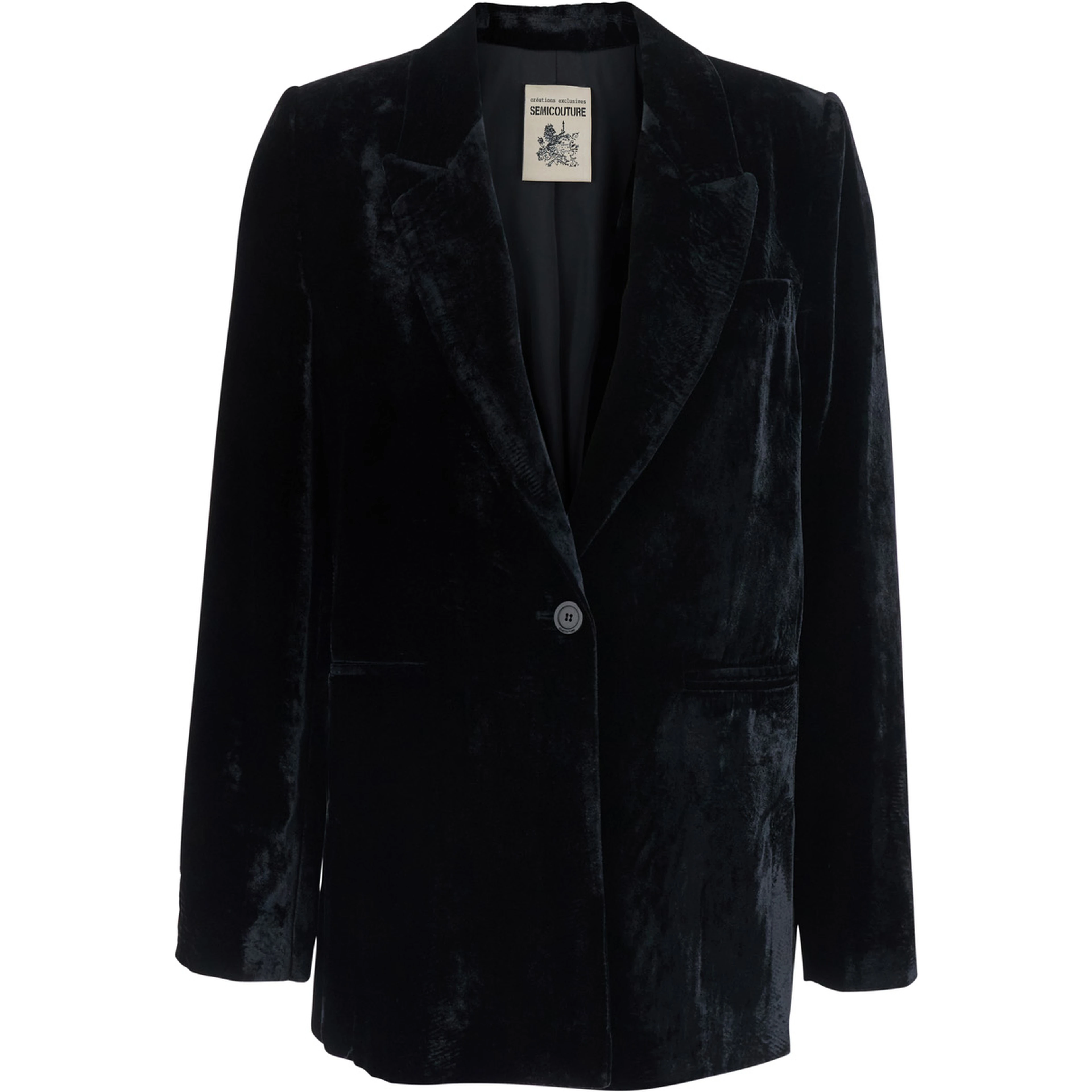 Velvet blazer with elegant details and black color for women
