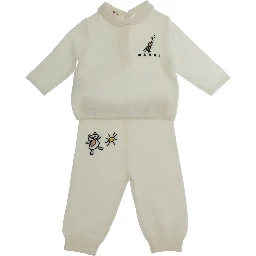 OVERALLS SET with long sleeves and collar in Wool and Polyester White Girl