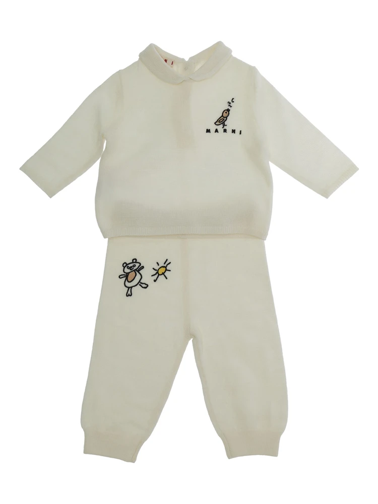OVERALLS SET with long sleeves and collar in Wool and Polyester White Girl