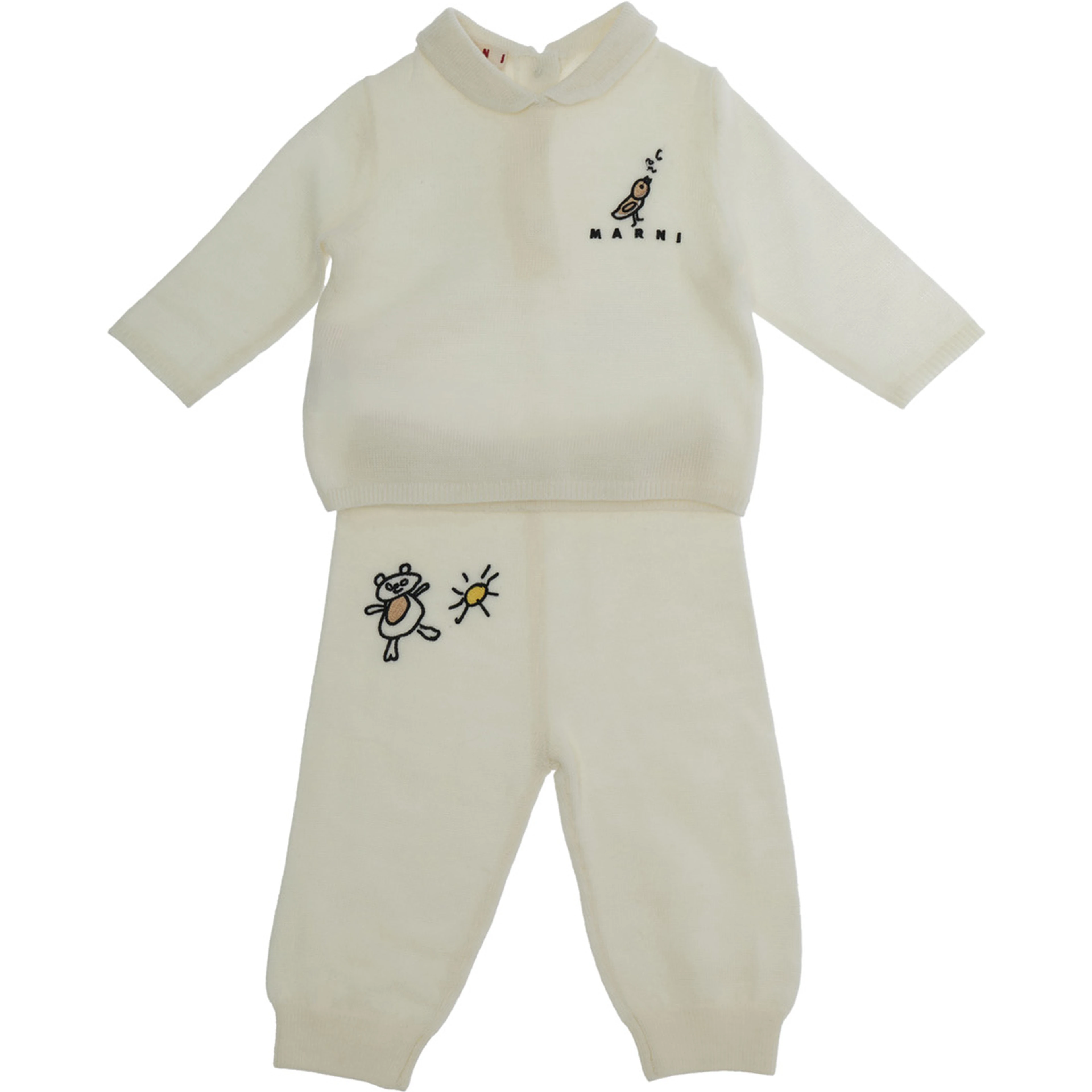 OVERALLS SET with long sleeves and collar in Wool and Polyester White Girl
