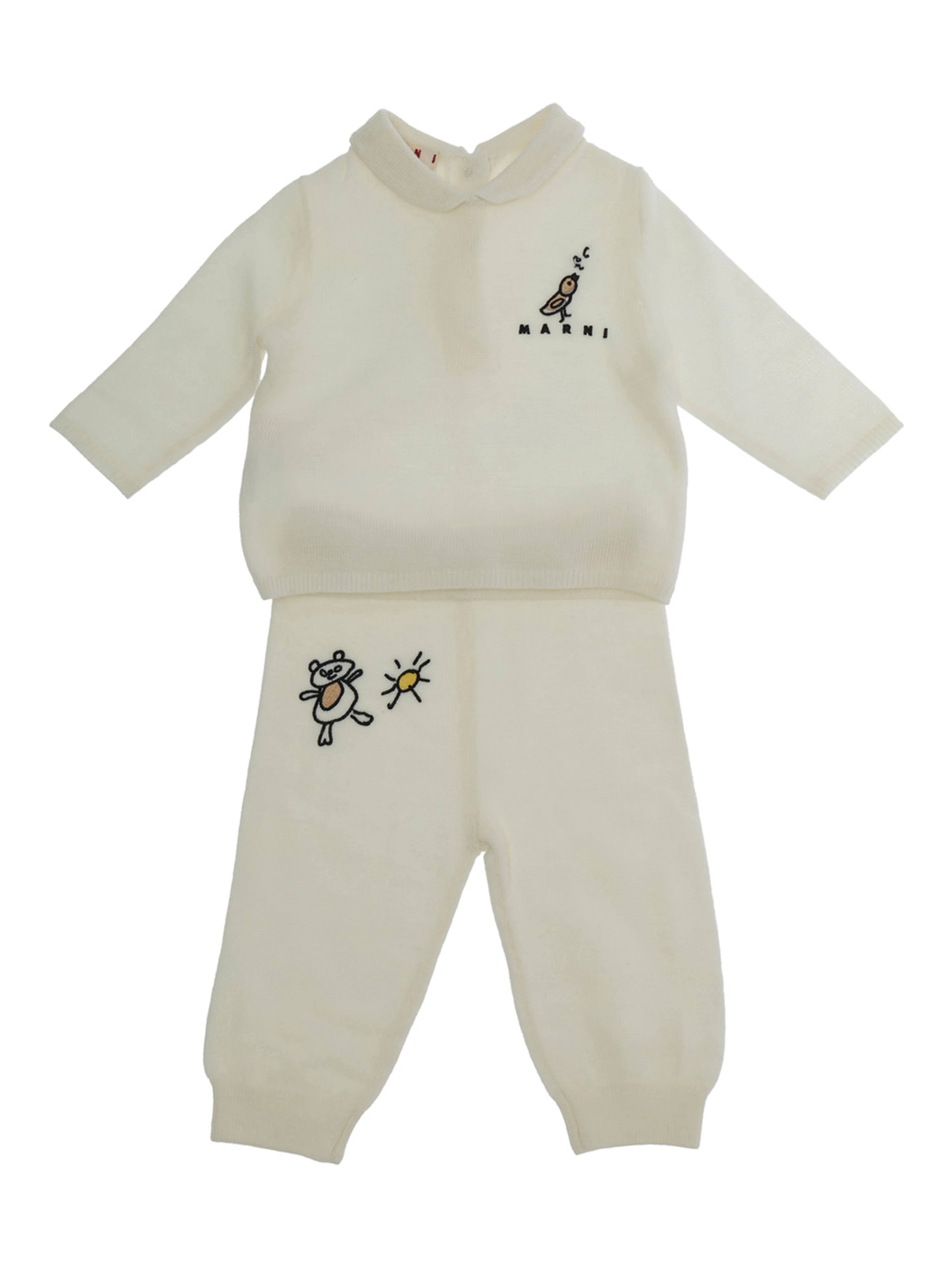 OVERALLS SET with long sleeves and collar in Wool and Polyester White Girl