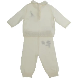 OVERALLS SET with long sleeves and collar in Wool and Polyester White Girl