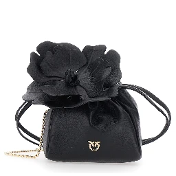 Pouch Bag Flower Sheep Nappa with Black Leather Floral Details for Women