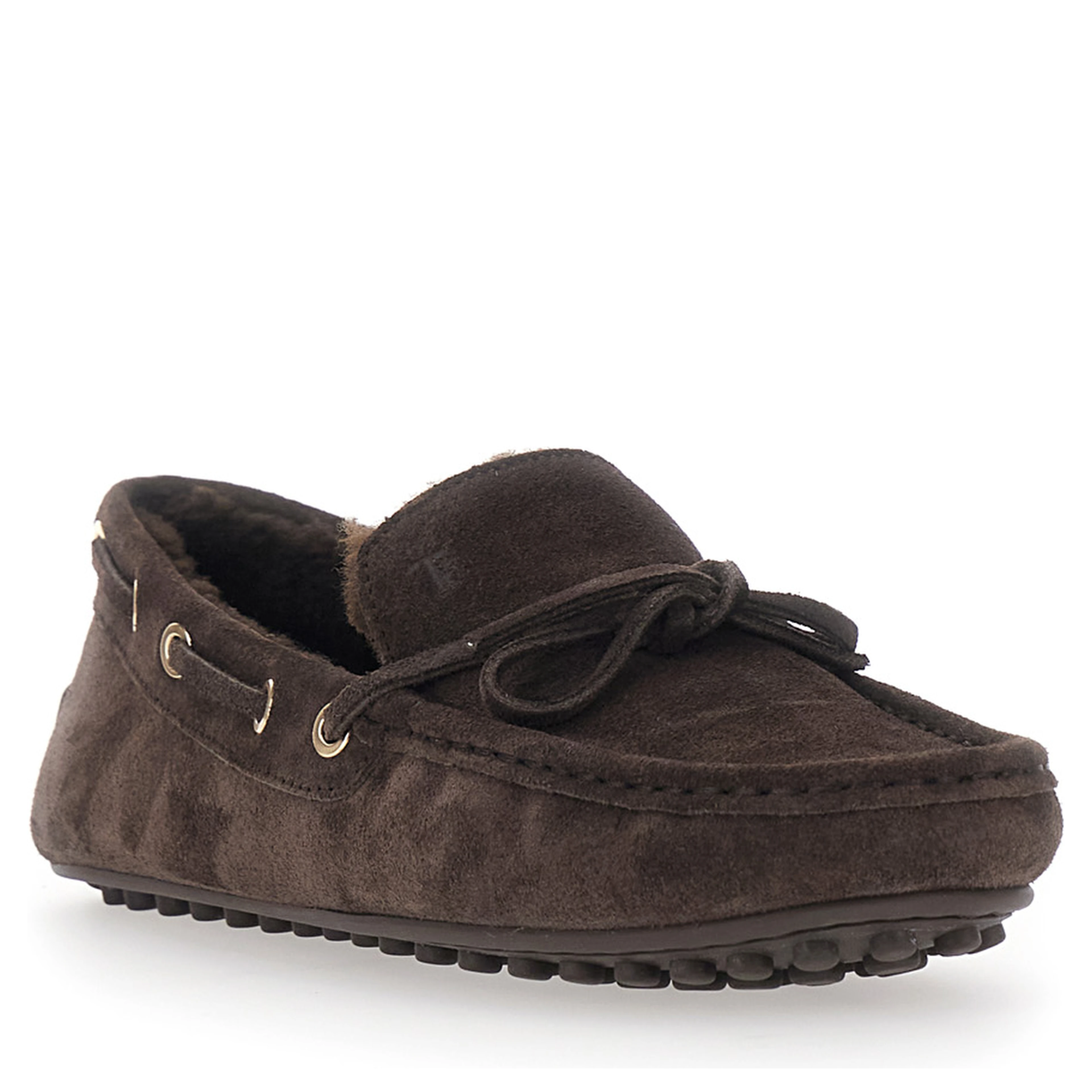 Loafers with Rubber Sole and Shearling Details Brown Women