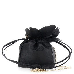 Pouch Bag Flower Sheep Nappa with Black Leather Floral Details for Women
