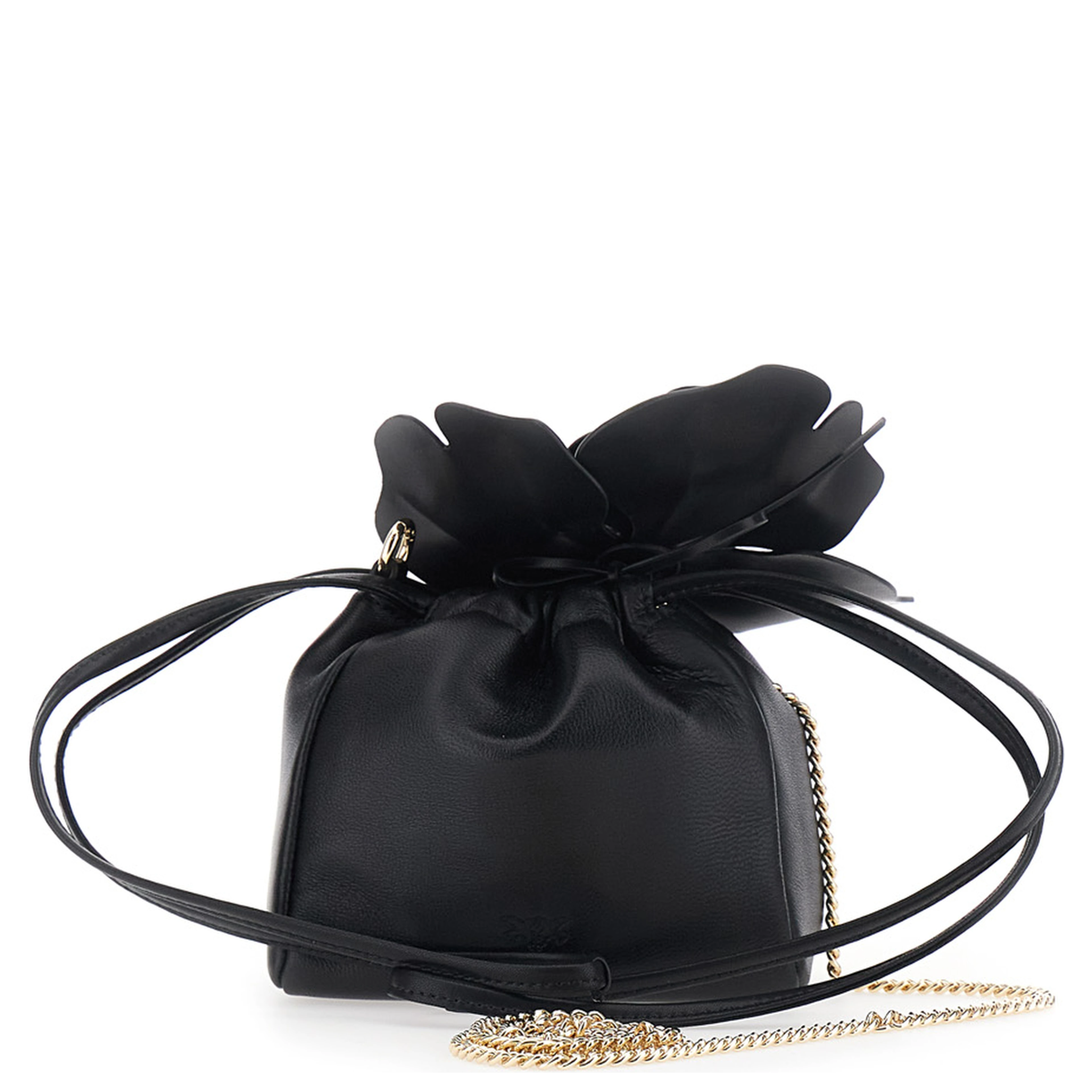 Pouch Bag Flower Sheep Nappa with Black Leather Floral Details for Women