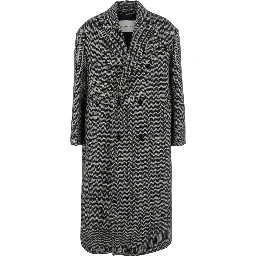 Long Double-breasted Coat with Collar and Pockets Gray Men
