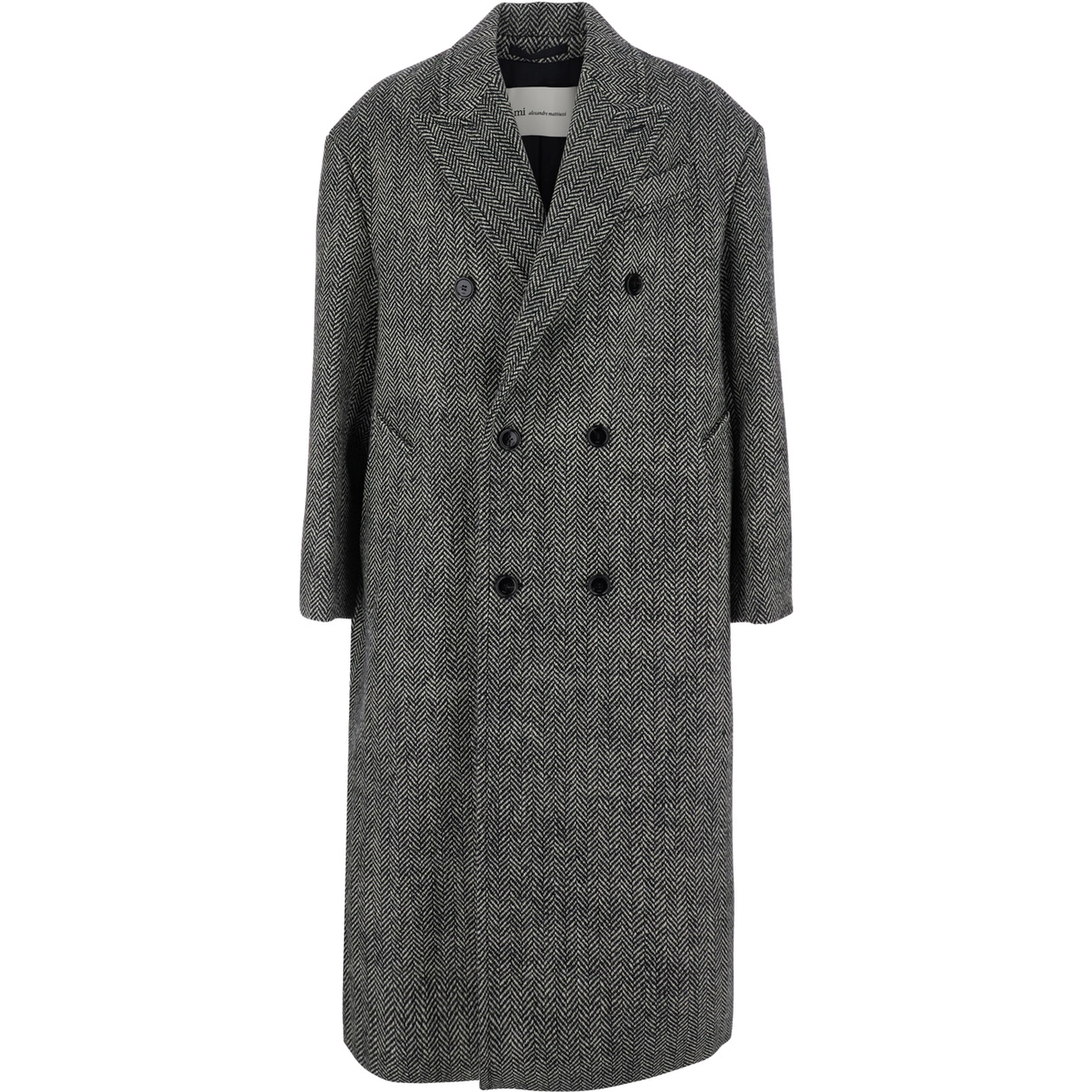 Long Double-breasted Coat with Collar and Pockets Gray Men