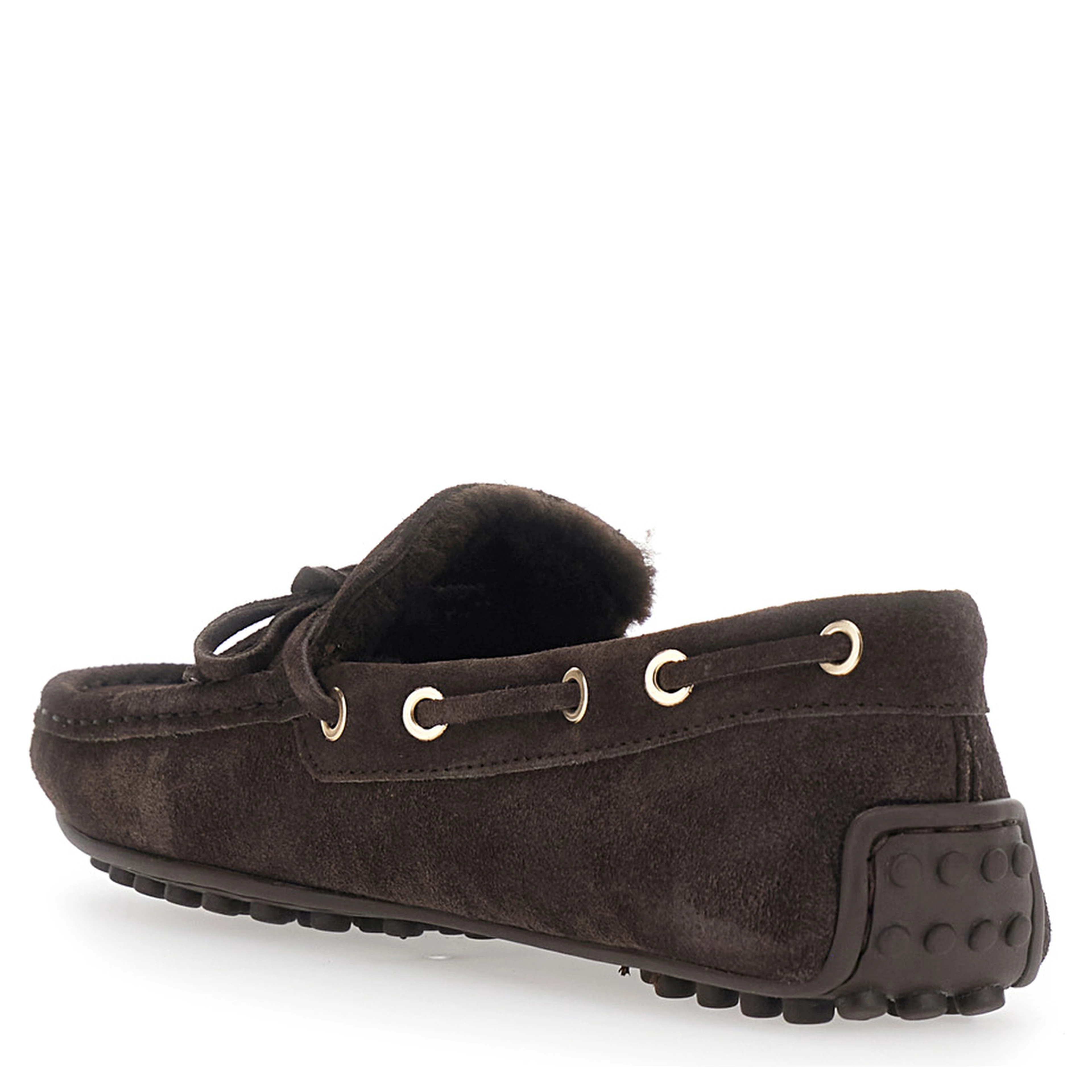 Loafers with Rubber Sole and Shearling Details Brown Women