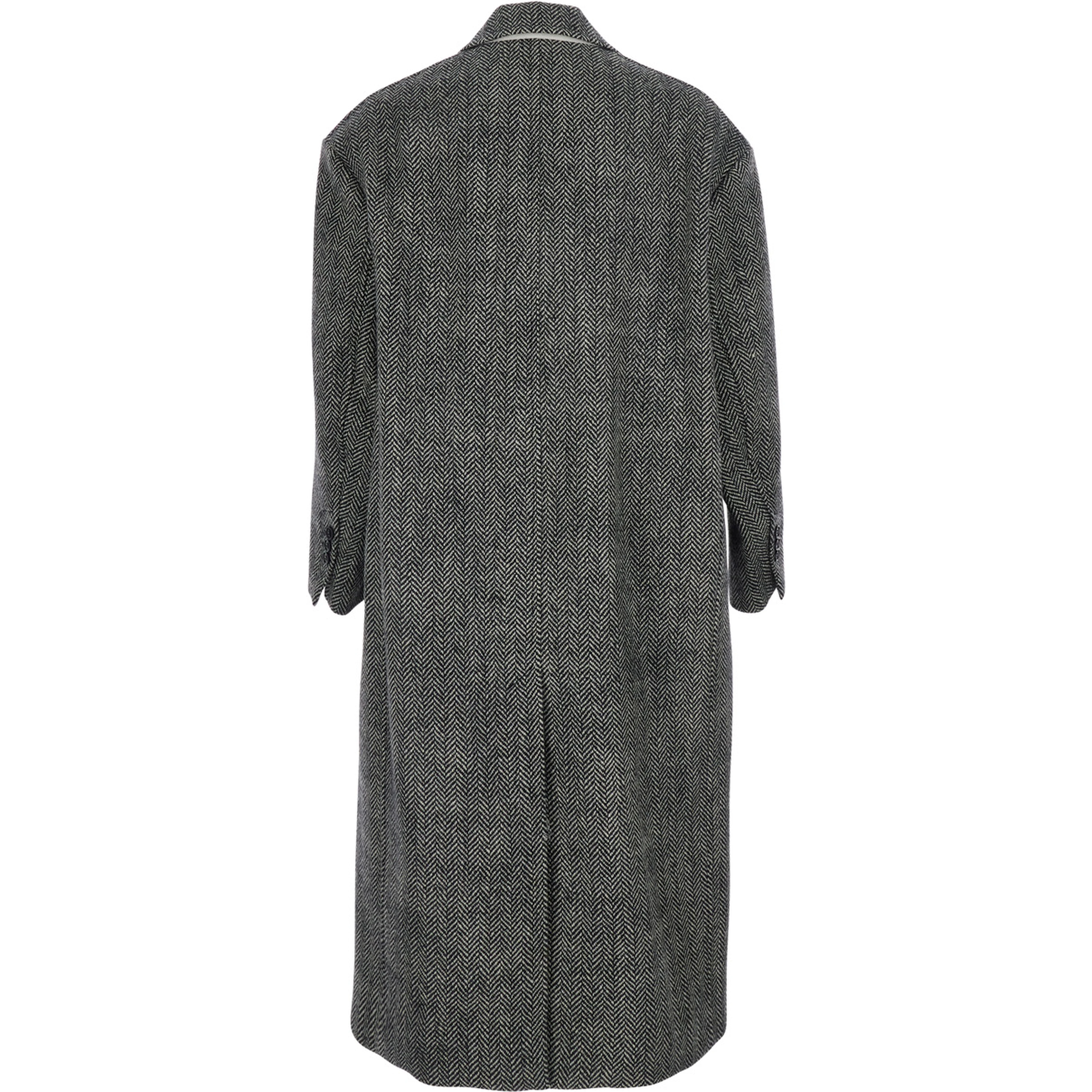 Long Double-breasted Coat with Collar and Pockets Gray Men
