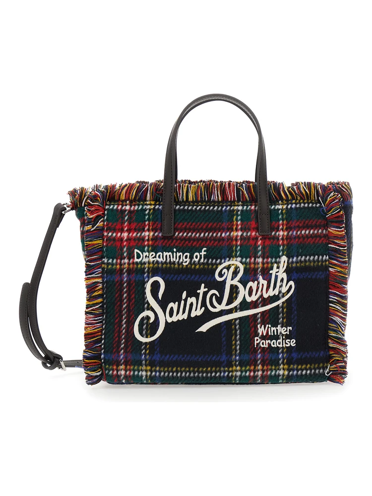 Shoulder bag with tartan and patch in 100% polyester multicolor unisex