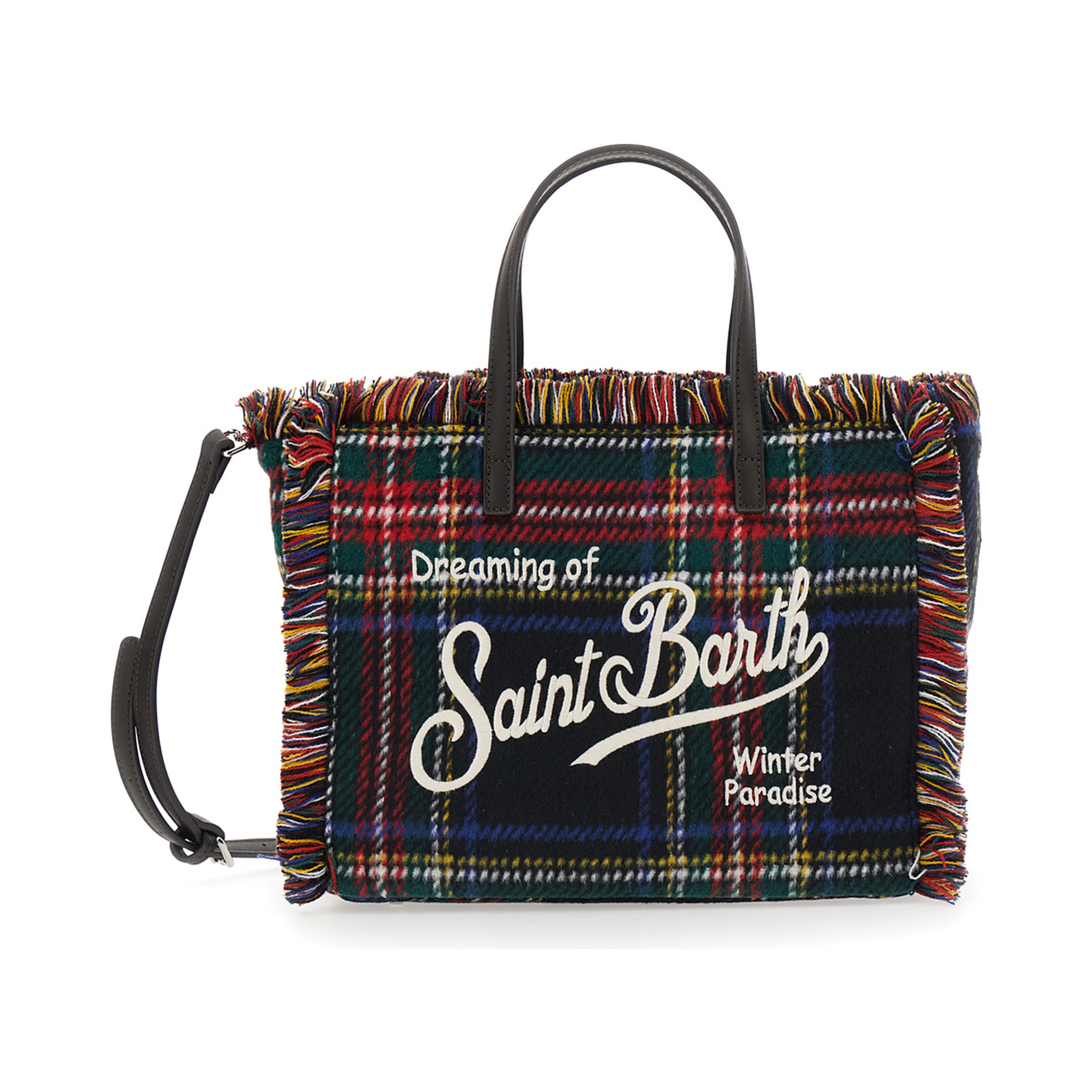 Shoulder bag with tartan and patch in 100% polyester multicolor unisex