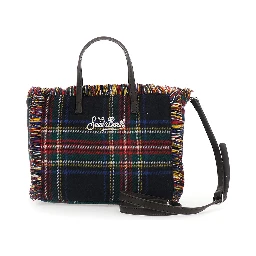 Shoulder bag with tartan and patch in 100% polyester multicolor unisex