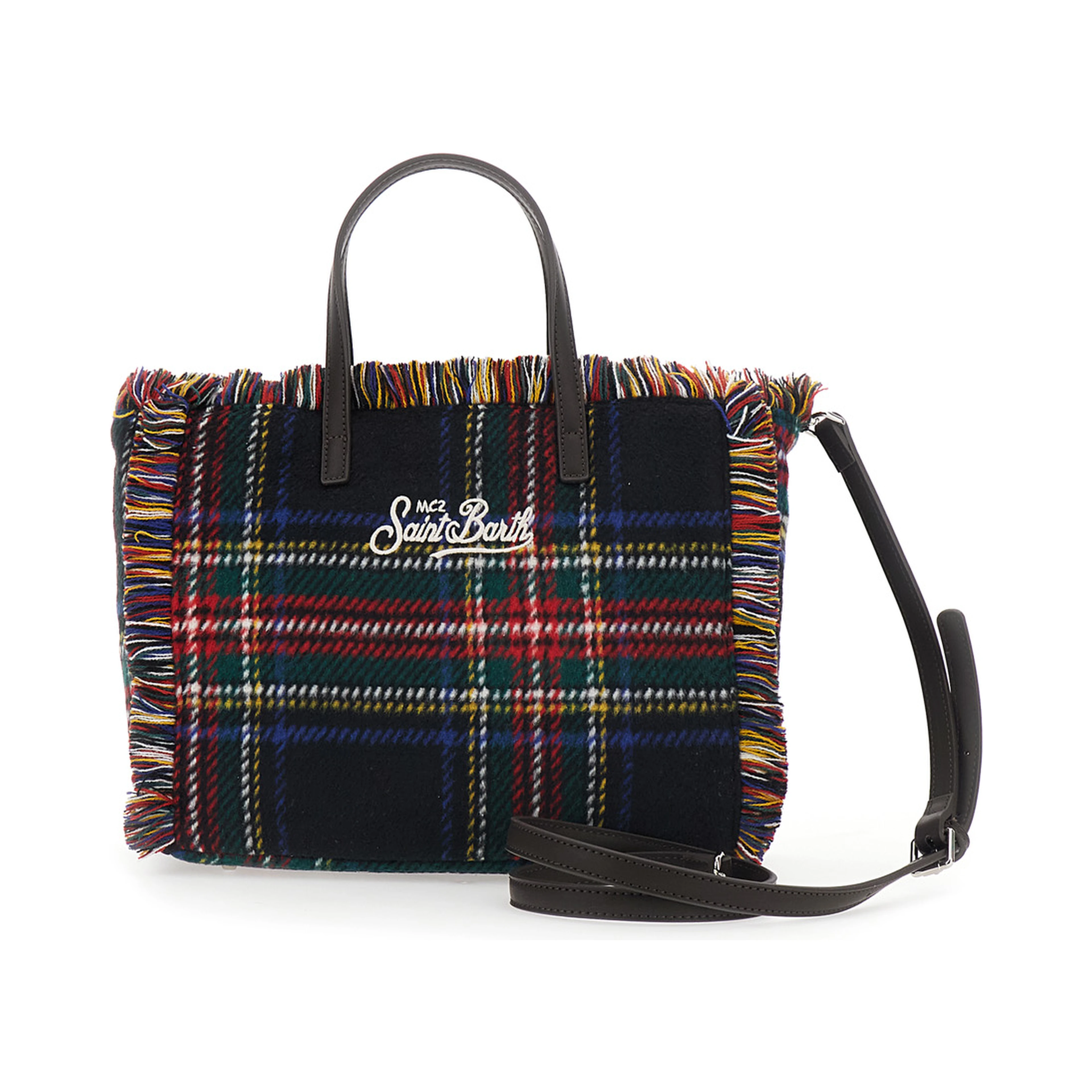 Shoulder bag with tartan and patch in 100% polyester multicolor unisex