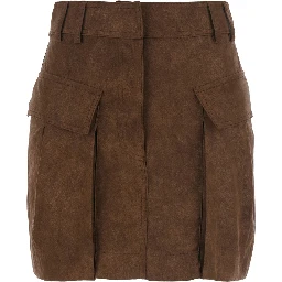 Skirt with pleats and Tech Fabric in brown for women