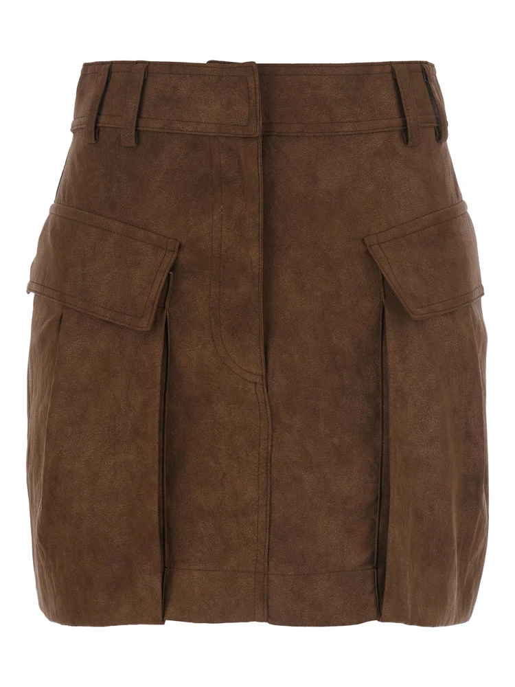 Skirt with pleats and Tech Fabric in brown for women