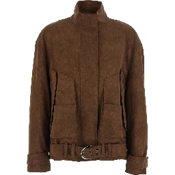Coat with Notched Revers and Long Sleeves in Tech Fabric Brown Women