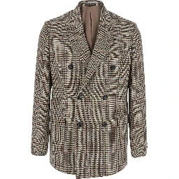 brown Double-breasted blazer with all-over Prince of Wales motif in wool blend for men