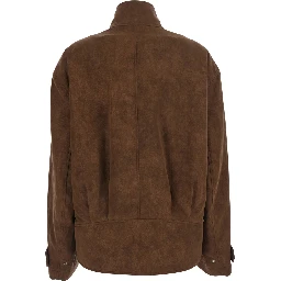 Coat with Notched Revers and Long Sleeves in Tech Fabric Brown Women