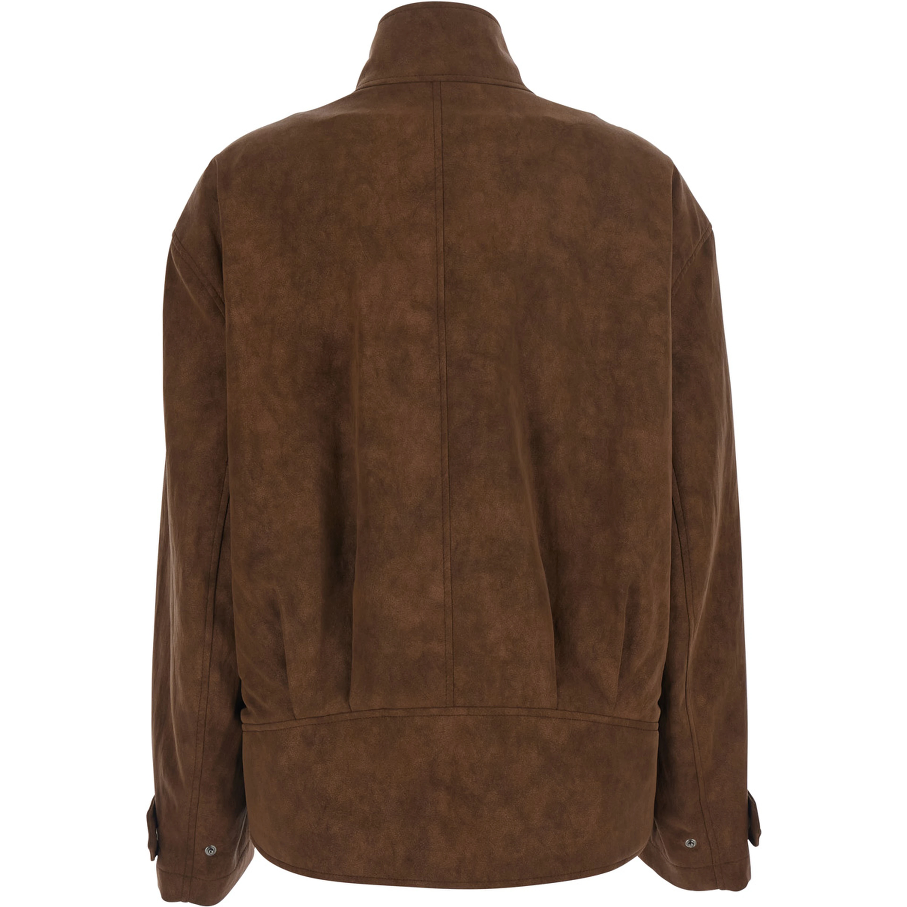 Coat with Notched Revers and Long Sleeves in Tech Fabric Brown Women