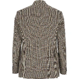 brown Double-breasted blazer with all-over Prince of Wales motif in wool blend for men