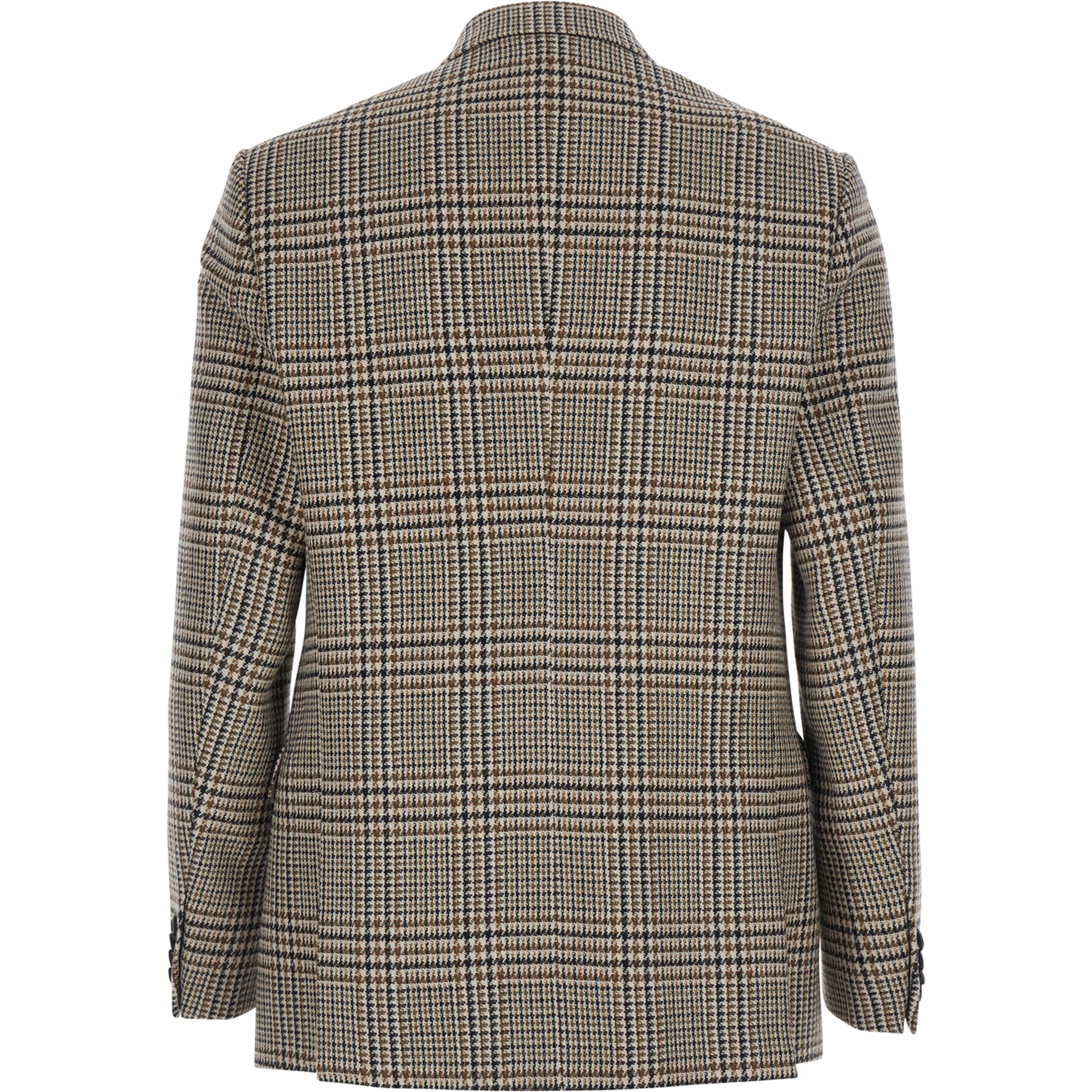brown Double-breasted blazer with all-over Prince of Wales motif in wool blend for men