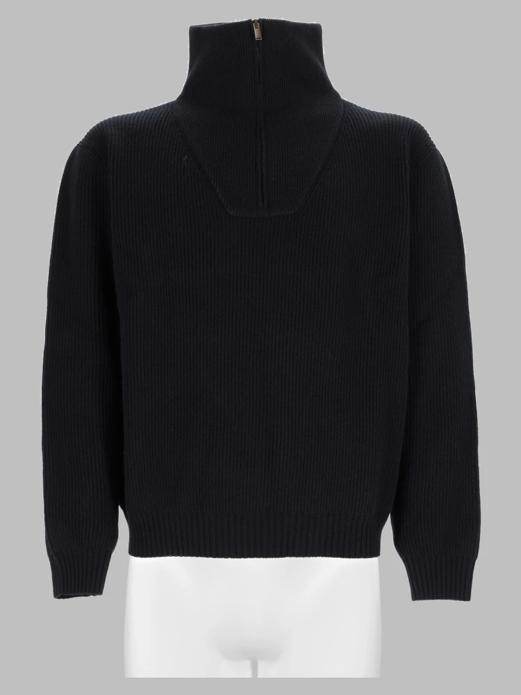 Pullover Con Mezza Zip In Lana A Coste