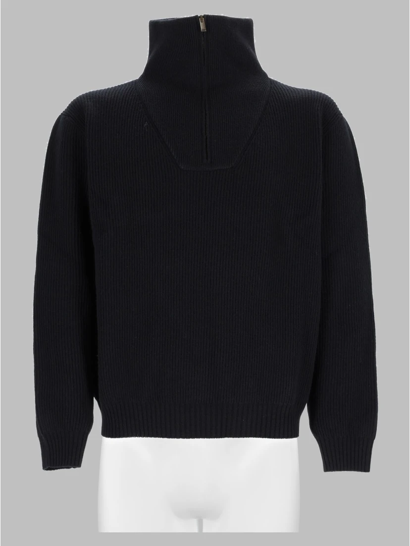 Pullover Con Mezza Zip In Lana A Coste