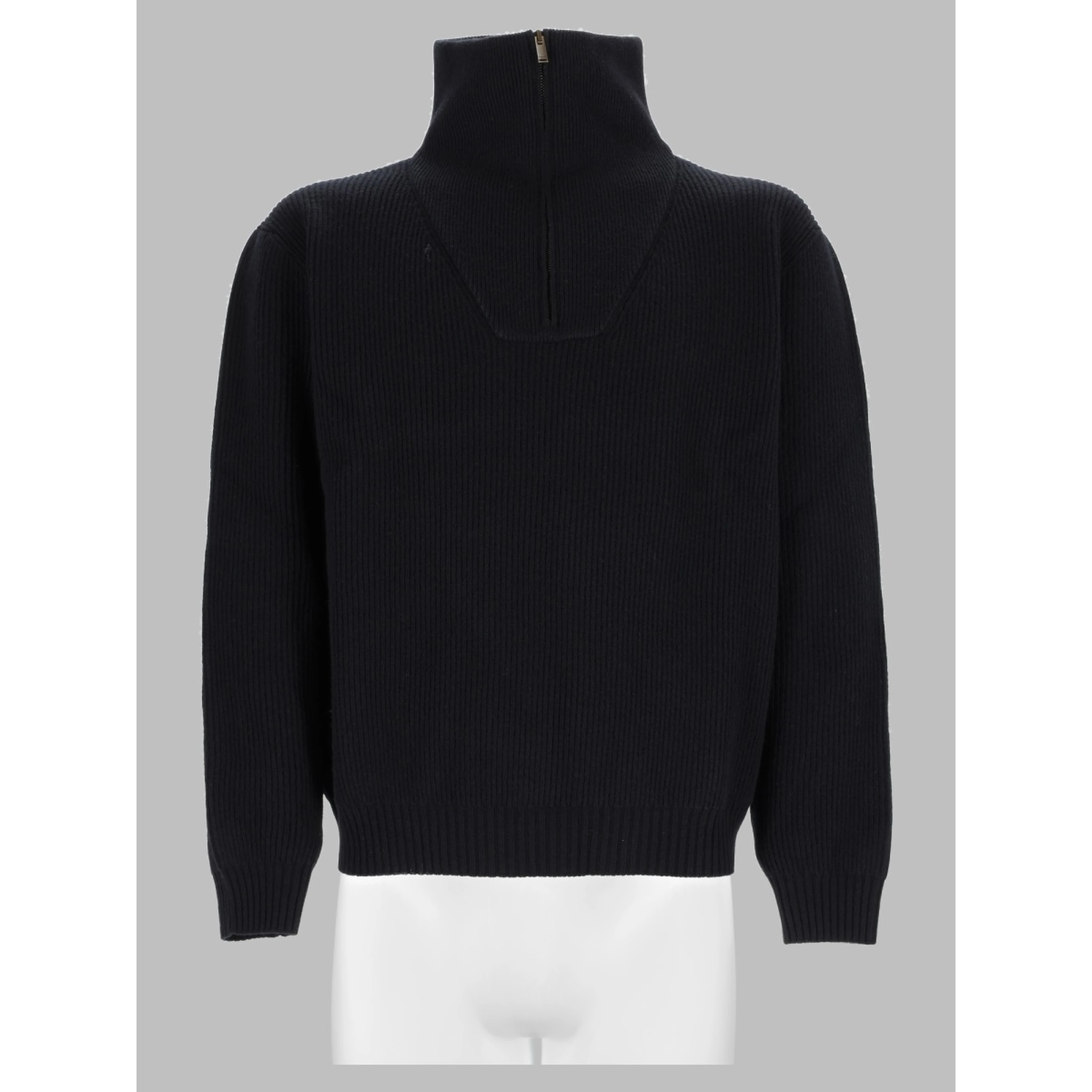 Pullover Con Mezza Zip In Lana A Coste
