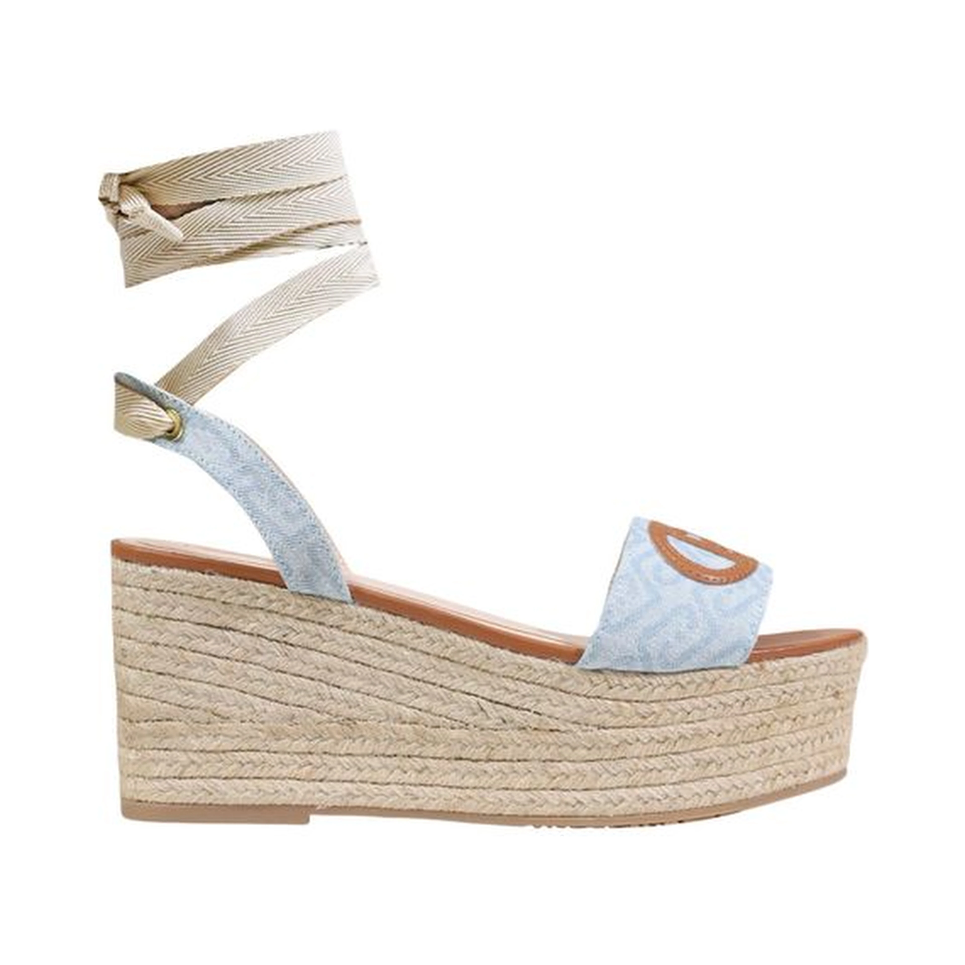 Light Blue Polyester Wedge Sandals