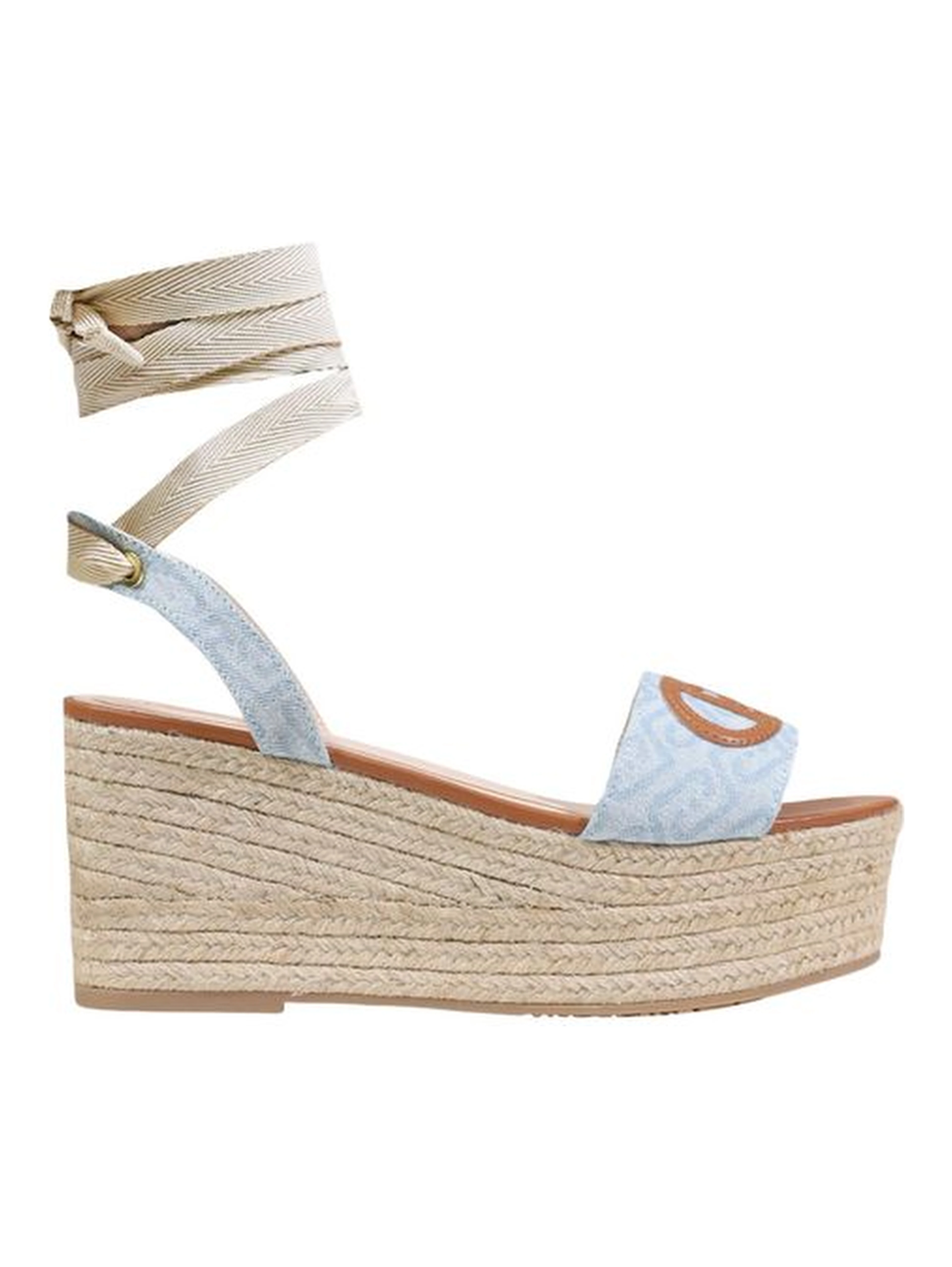 Light Blue Polyester Wedge Sandals