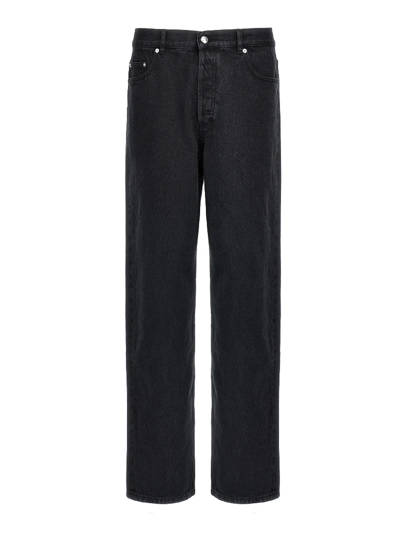 Black Cotton Straight-Leg Jeans