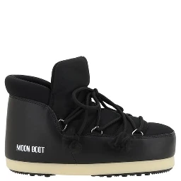 Black Polyester Lace-Up Boots