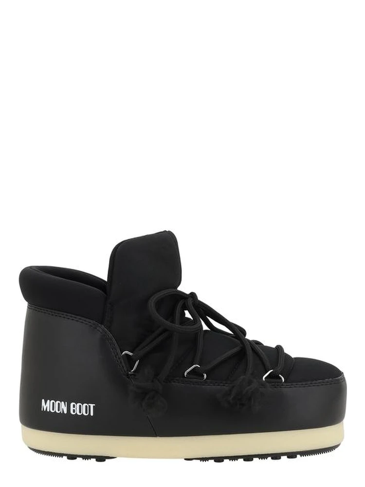 Black Polyester Lace-Up Boots