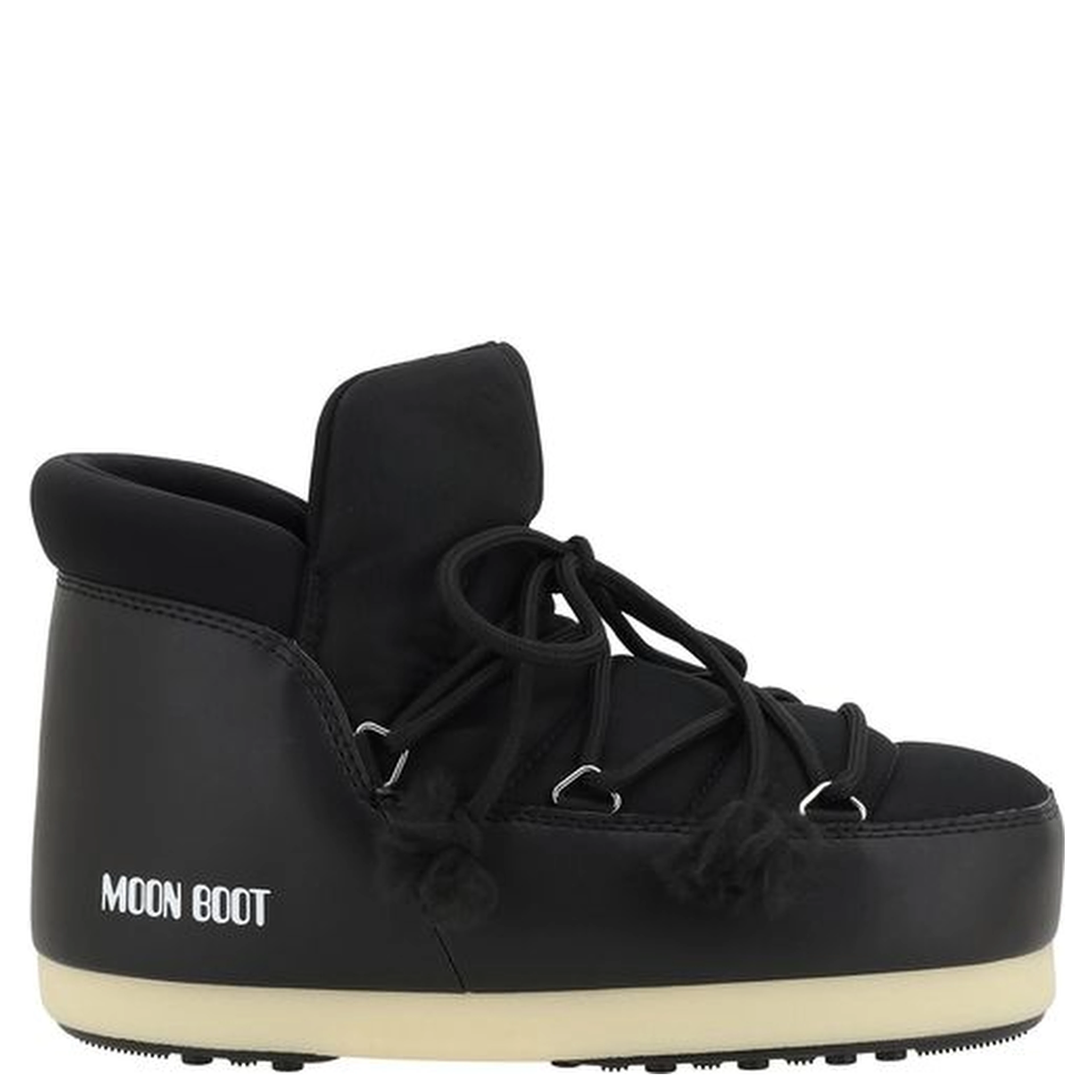 Black Polyester Lace-Up Boots