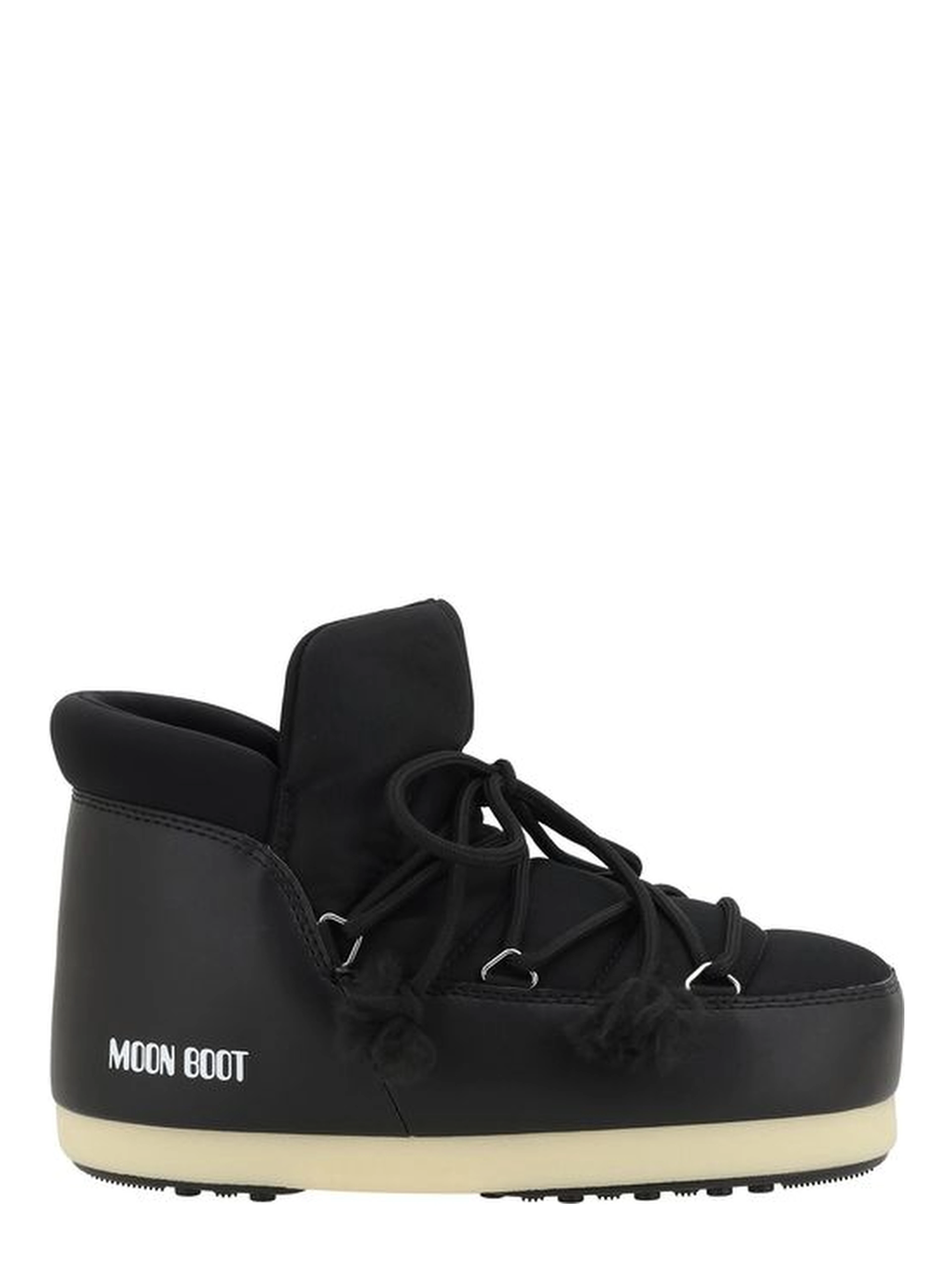 Black Polyester Lace-Up Boots