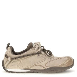 Beige Suede Leather Athletic Sneakers