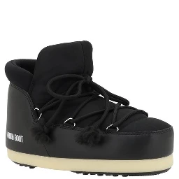 Black Polyester Lace-Up Boots