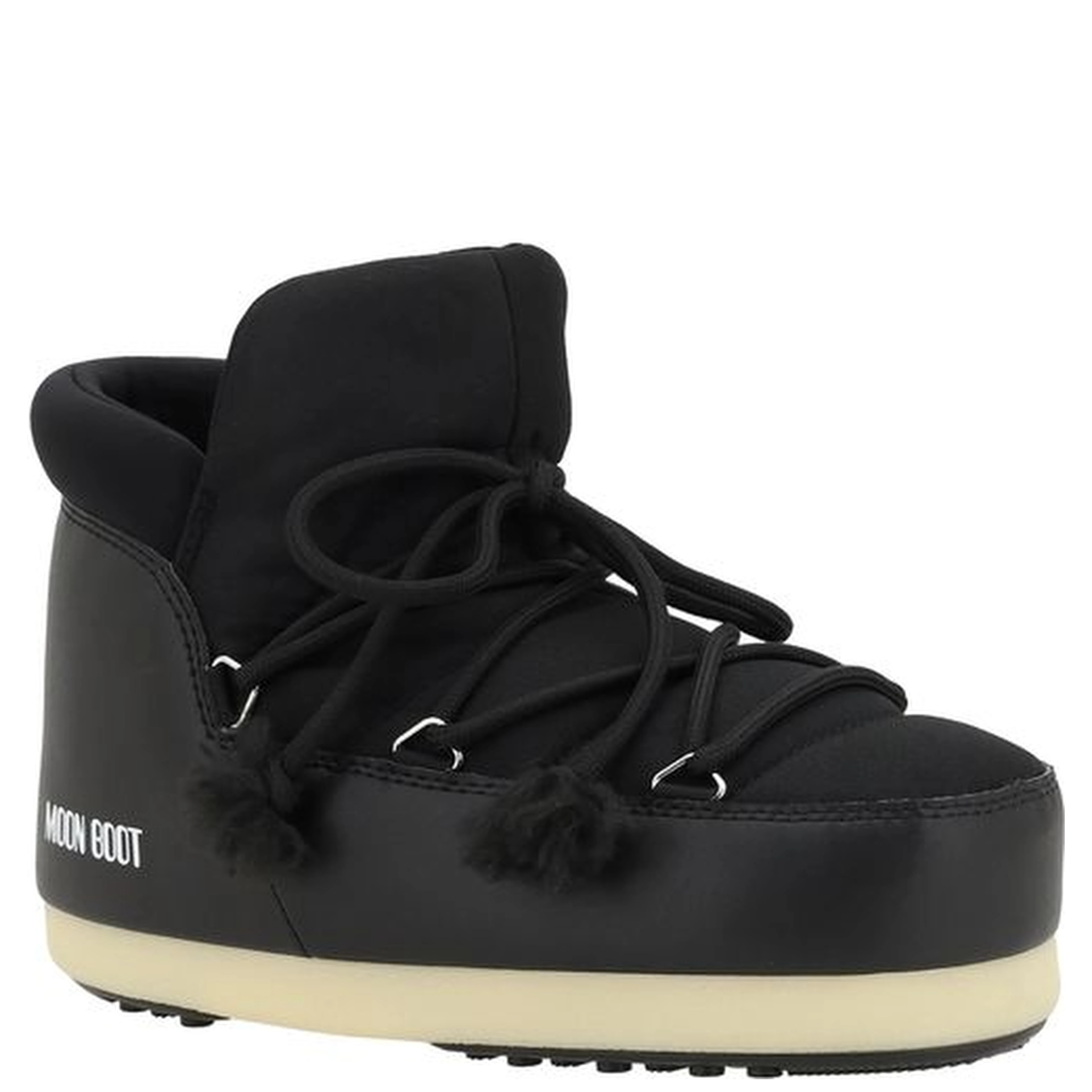Black Polyester Lace-Up Boots