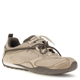 Beige Suede Leather Athletic Sneakers