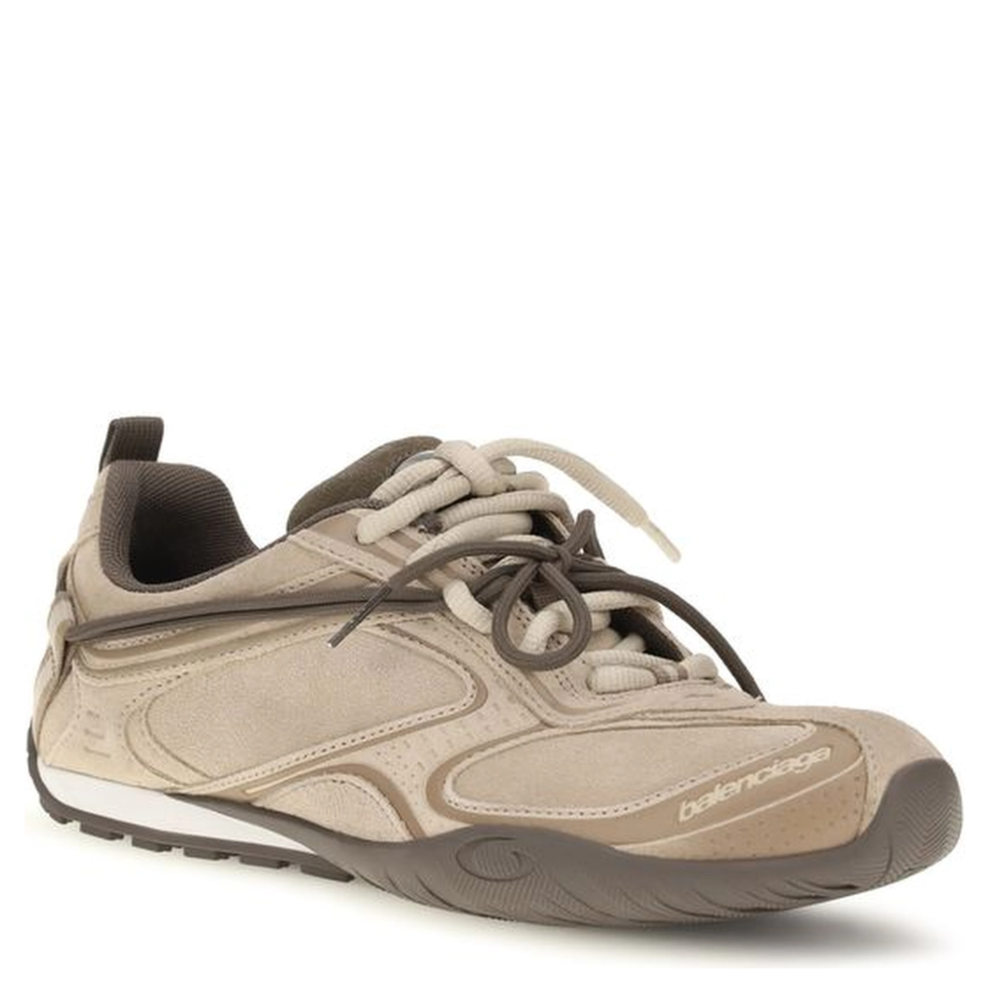 Beige Suede Leather Athletic Sneakers