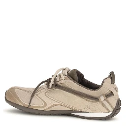 Beige Suede Leather Athletic Sneakers