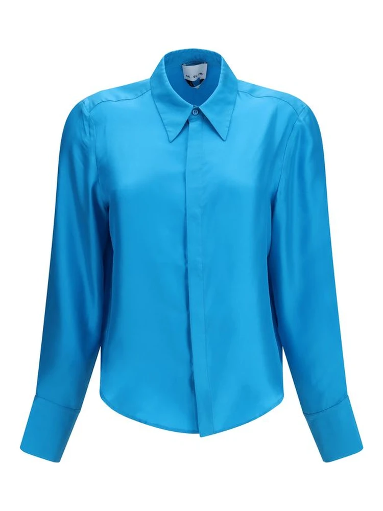 Blue Silk Dress Shirt