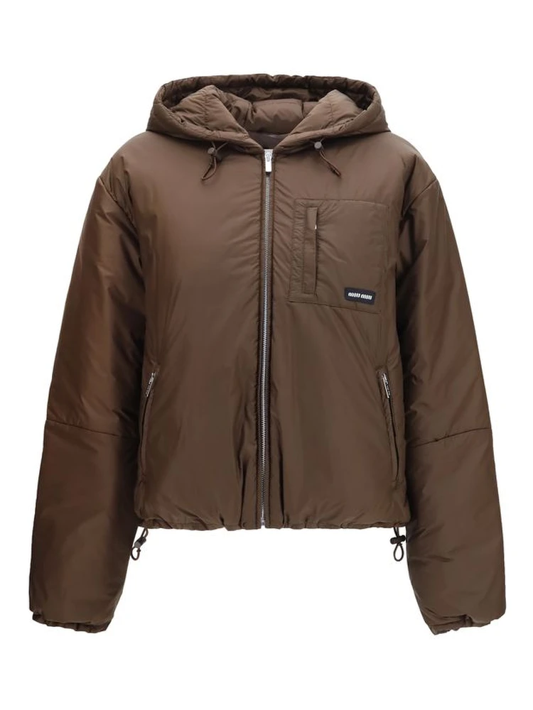 Brown Recycled Polyamide Full-Length Jacket